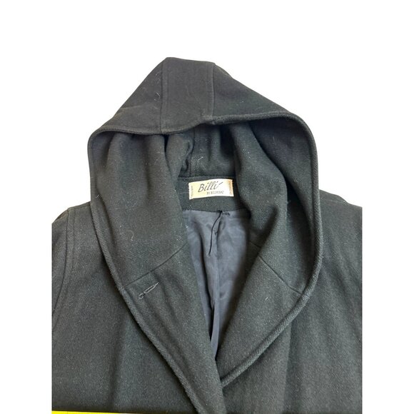 Vintage Billi by Billycoat Long Black Wool Overcoat Hooded Heavy Made in USA XL - Picture 11 of 16